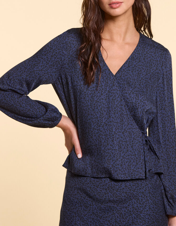 Marineblauwe blouse micro luipaardprint I.Code-1