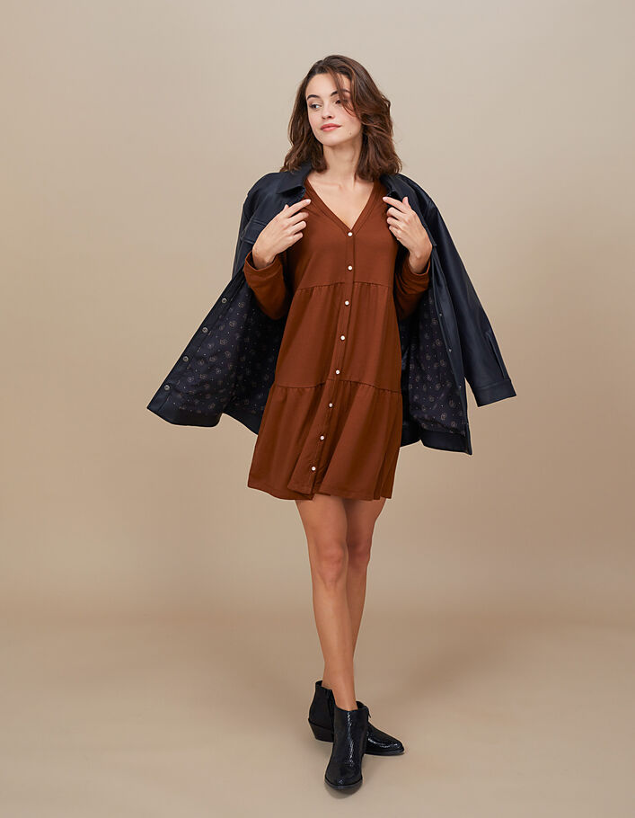 I.Code caramel sweatshirt fabric buttoned dress - I.CODE