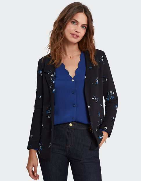Veste de costume noire à imprimé bouquet floral I.Code