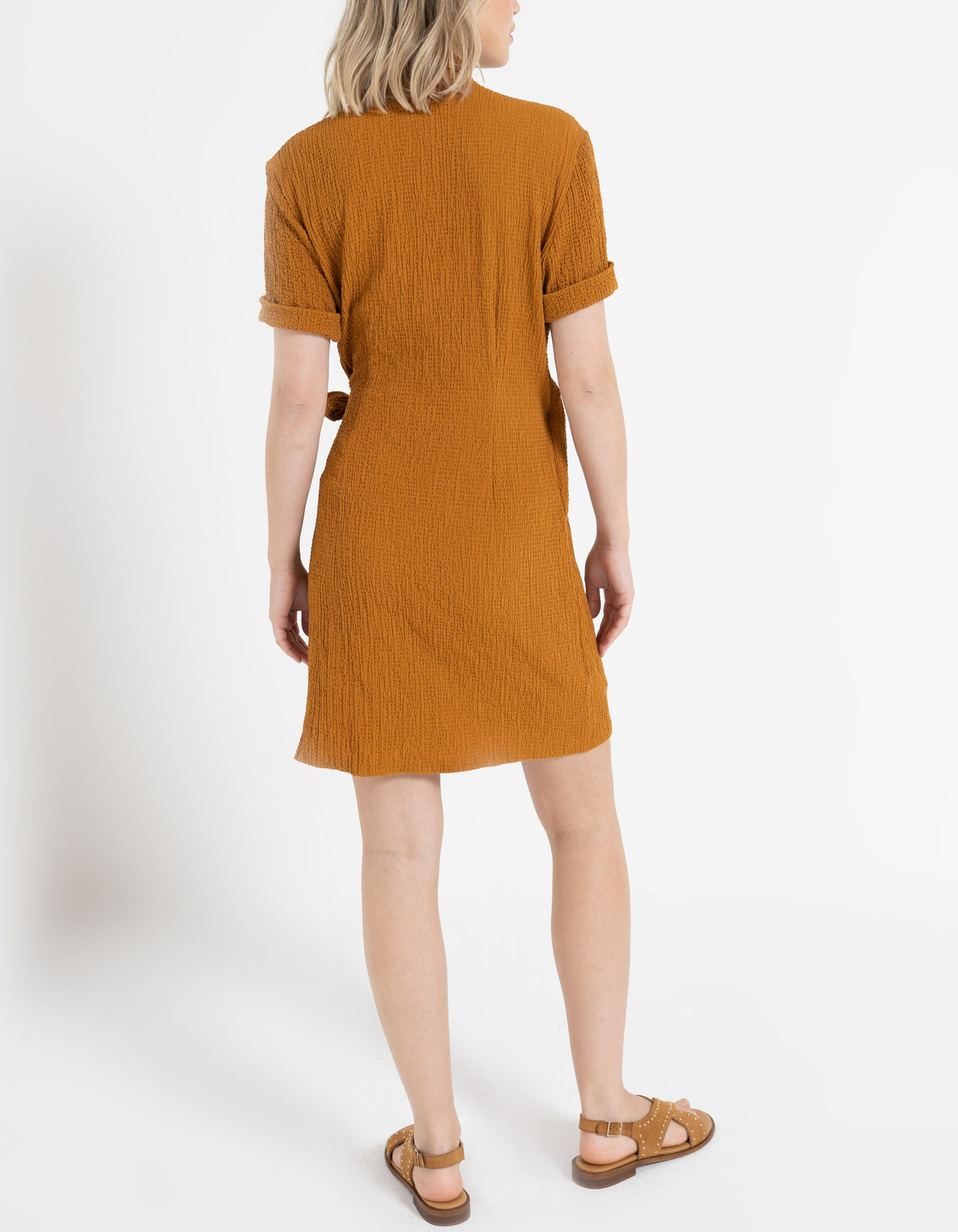 I.Code larch waffle flowing wrap dress