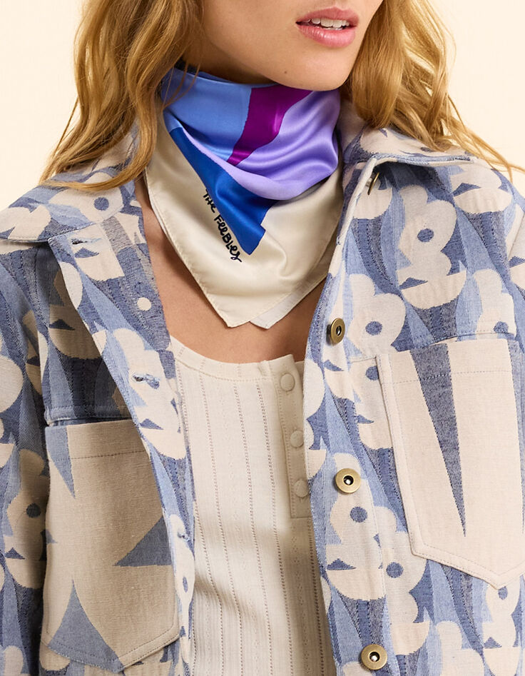 Foulard carré bleu visuel floral graphique I.Code x THE FEEBLES-5