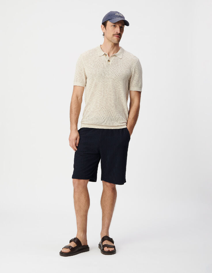 Beiges Herrenpoloshirt, Lochstrick-2