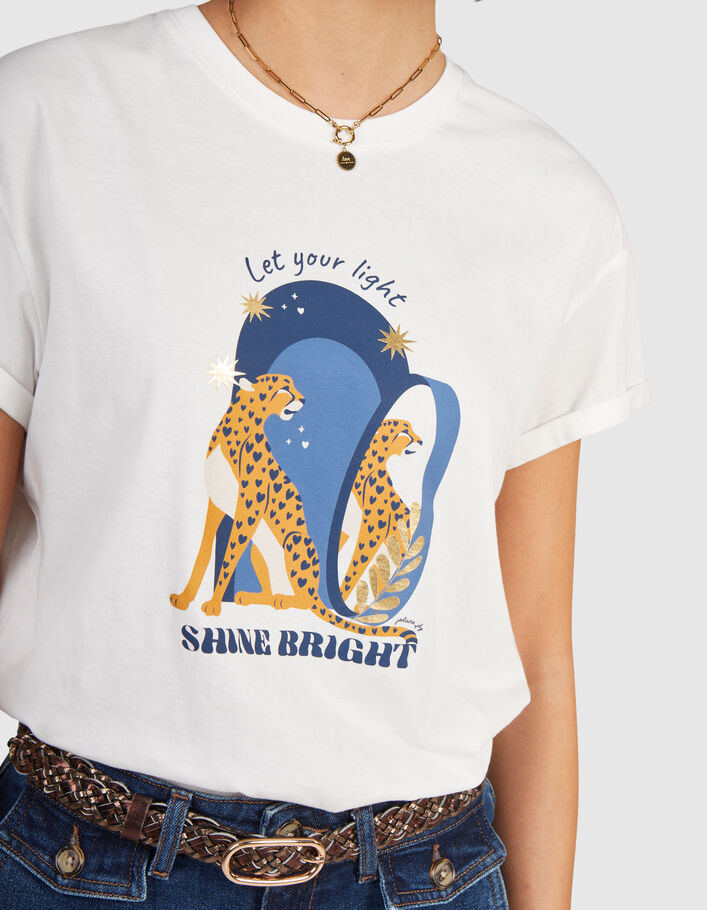 I.Code T-shirt with double leopard image and slogan - I.CODE