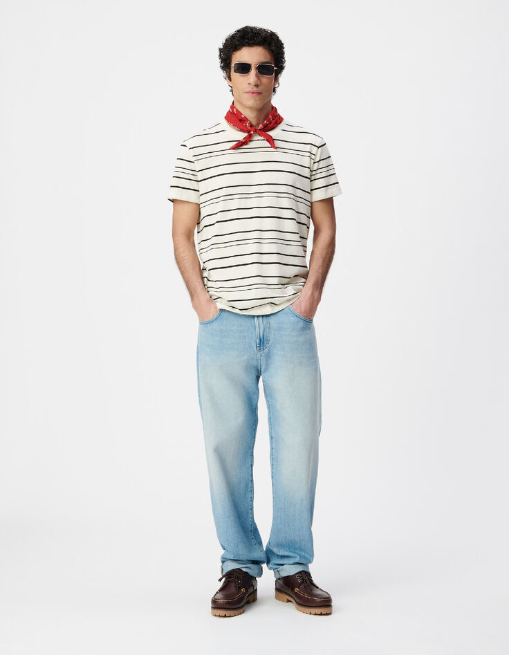 Wei&szlig;es Herren-T-Shirt mit schwarzem Streifendesign-3