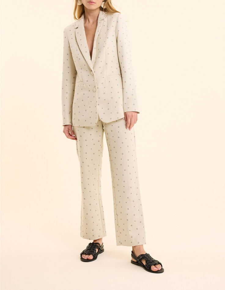 Veste de costume &eacute;crue imprim&eacute; micro fleurs I.Code-7