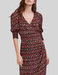 Schwarzes Midi-Damenkleid mit Ikatprint-5