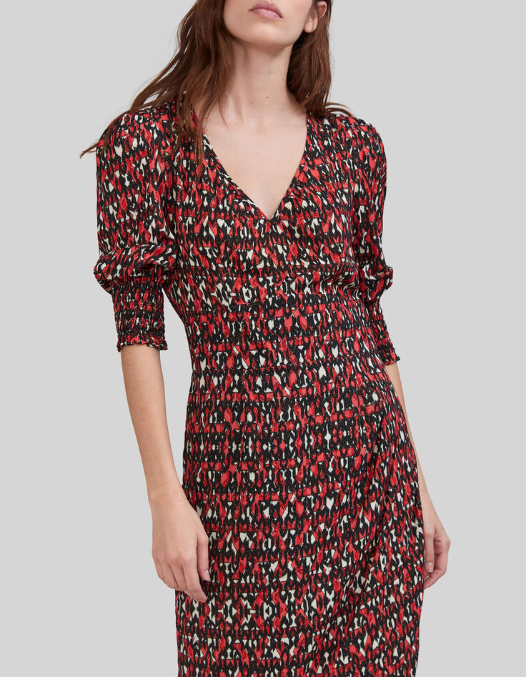 Schwarzes Midi-Damenkleid mit Ikatprint-5