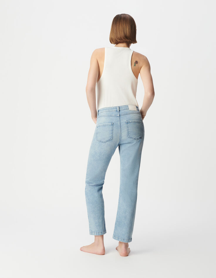 Blaue Cropped-Jeans f&uuml;r Damen mit sichtbaren Powerstretch-Kn&ouml;pfen-3
