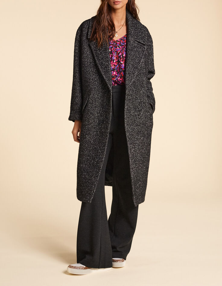 Manteau long noir lainage chiné I.Code-5