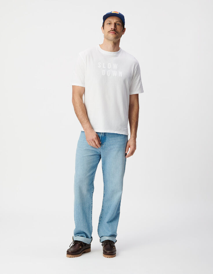 Camiseta con mensaje flocado de terciopelo blanco-3