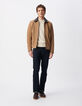 Beiger Velourslederjacke schwarzer Kragen-2