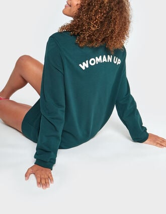 I.Code imperial green sweatshirt dress with slogan on back