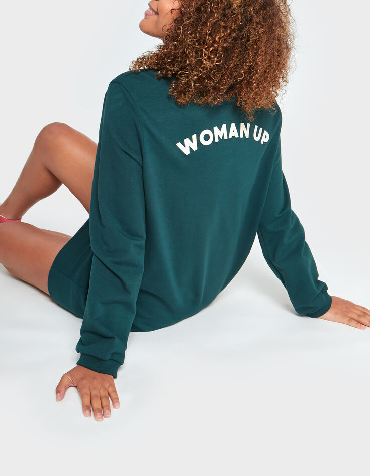 I.Code imperial green sweatshirt dress with slogan on back-1 I.Code imperial green sweatshirt dress with slogan on back-1