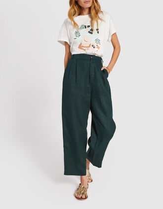 I.Code imperial green linen suit trousers