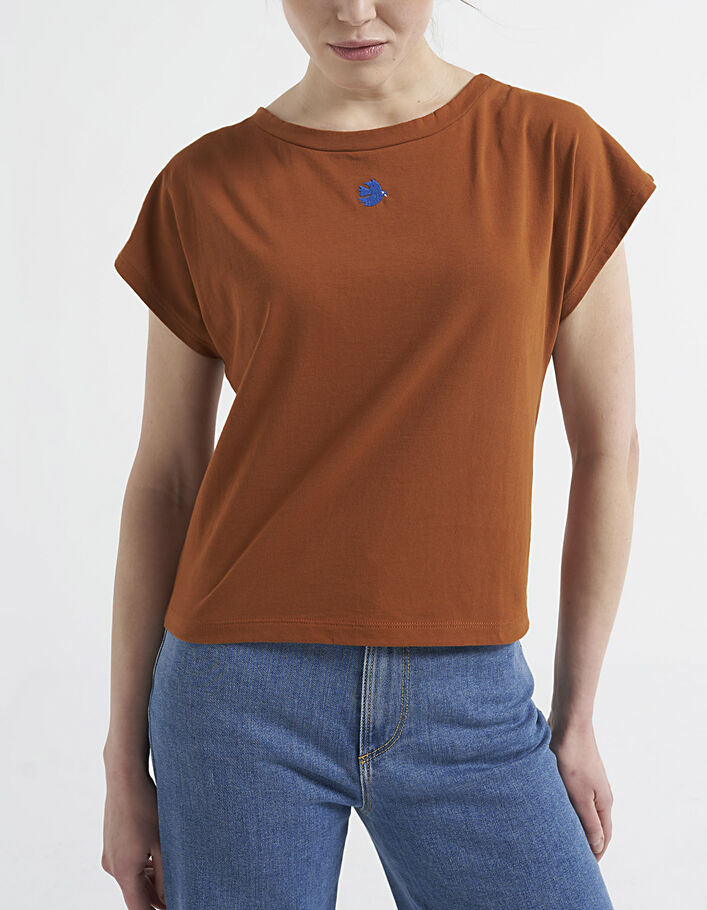 I.Code caramel embroidered T-shirt with lace back - I.CODE