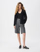Black long-sleeved cardigan with knit pockets for women-1