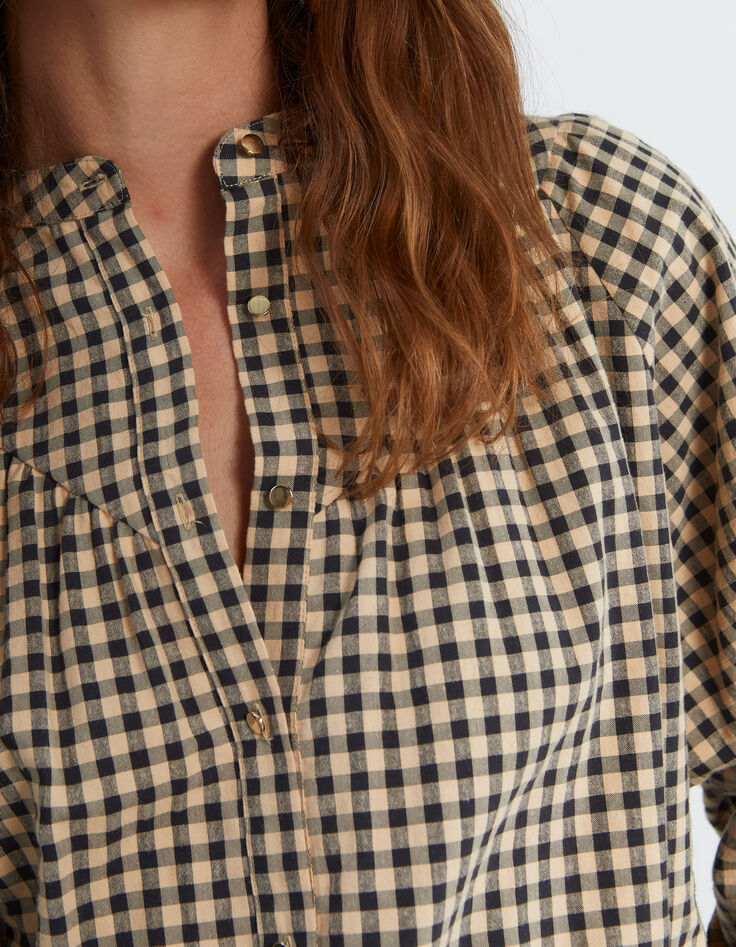 Blouse noire et beige &agrave; motif vichy I.Code -4