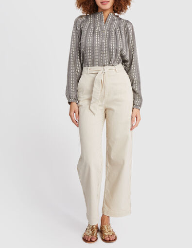 Pantalon large beige à fines rayures I.Code
