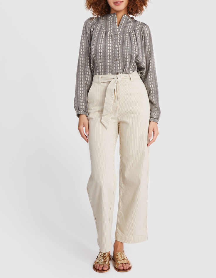 Pantalon large beige à fines rayures I.Code-1