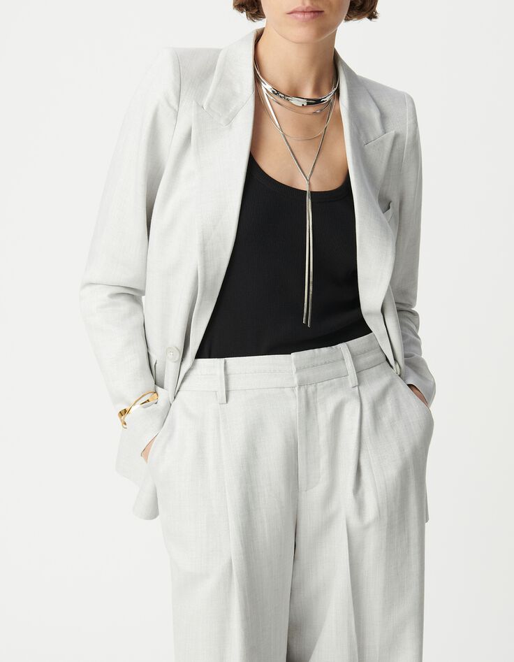 Graue paillettenbesetzte Anzugjacke f&uuml;r Damen mit Doppelreihern-5