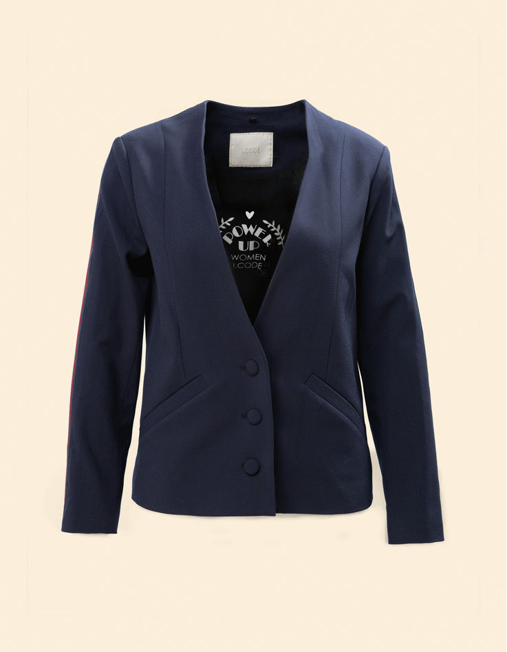 Blazer azul marino capucha felpa extraíble I.Code-6 Blazer azul marino capucha felpa extraíble I.Code-6