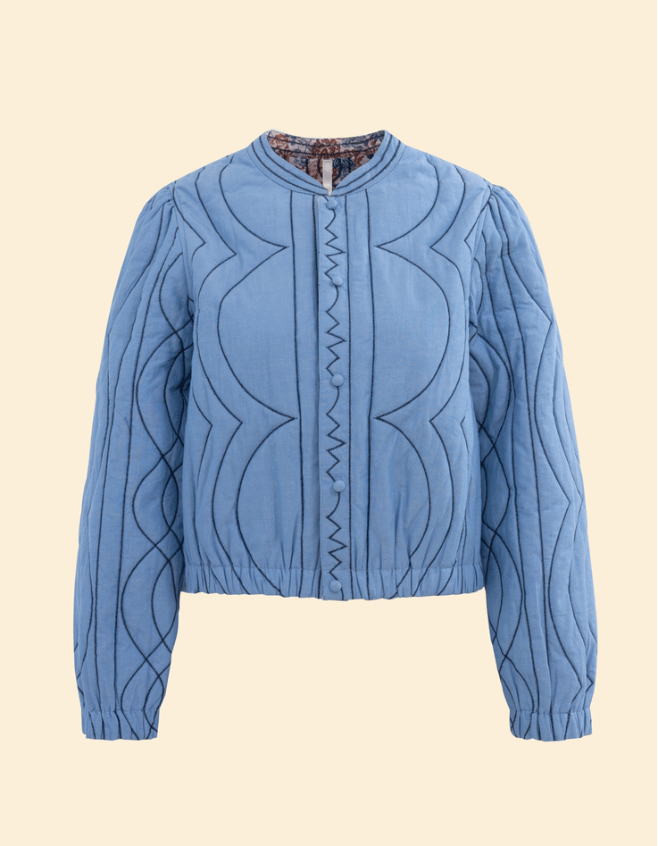 I.Code blue/flowers quilted reversible bomber jacket-9
