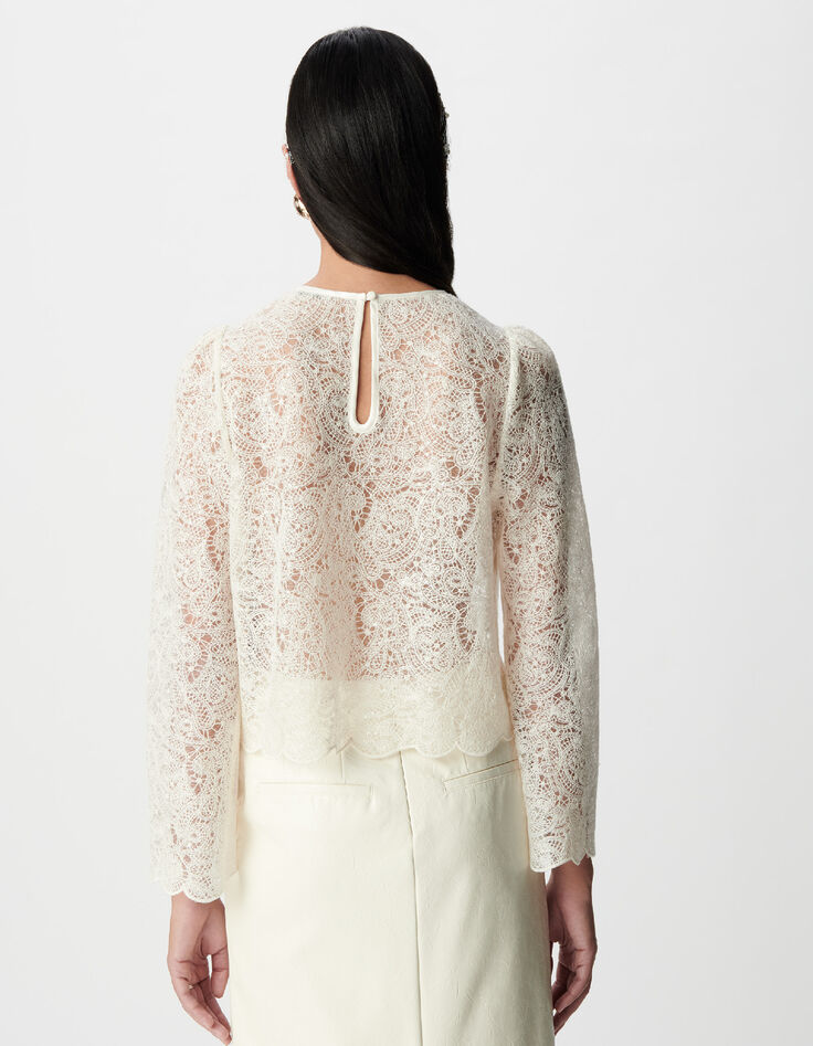 Damen kurze Bluse aus wei&szlig;er Spitze-5