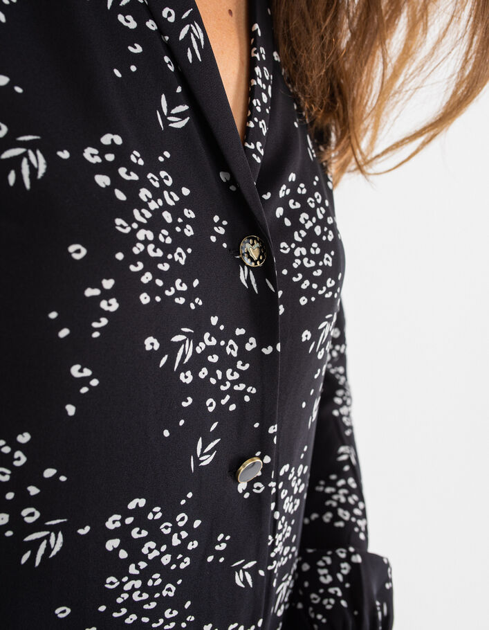 I.Code black shirt with floral leopard print - I.CODE