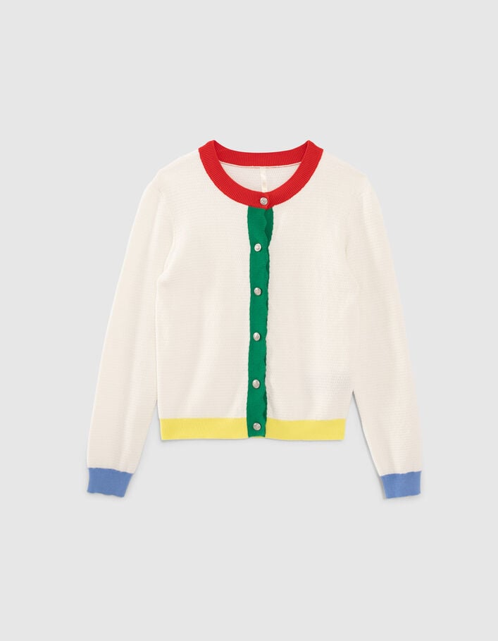 I.Code off-white knit cardigan with 4-colour ribbing - I.CODE