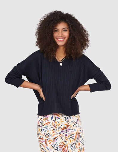 Navy knitted sweater with fancy stitches I.Code - I.CODE