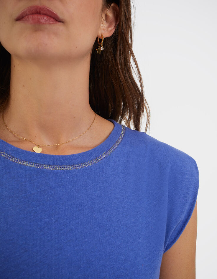 Tee-shirt cobalt à col rond couture dorée I.Code-2 Tee-shirt cobalt à col rond couture dorée I.Code-2