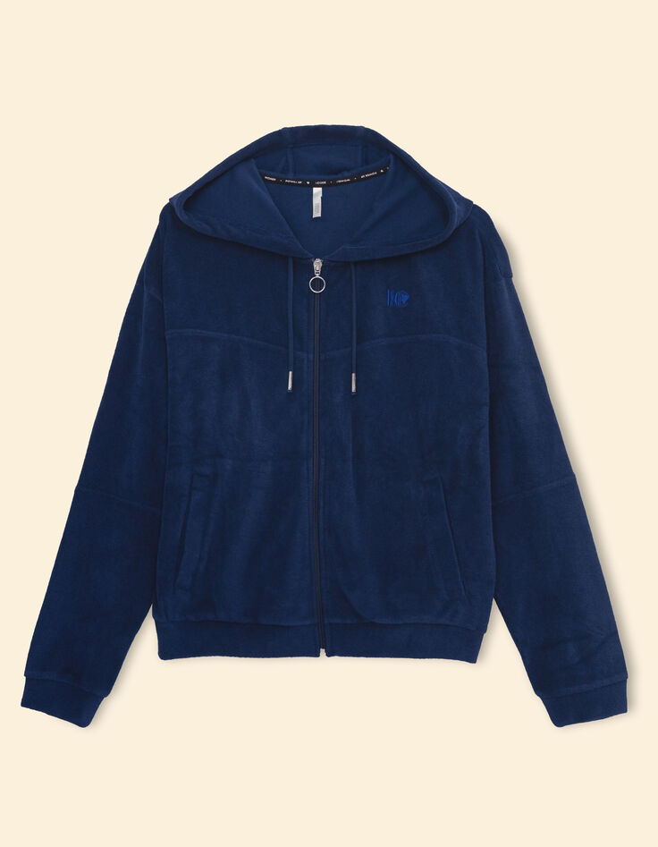 Cardigan zippé à capuche bleu en éponge I.Code-6