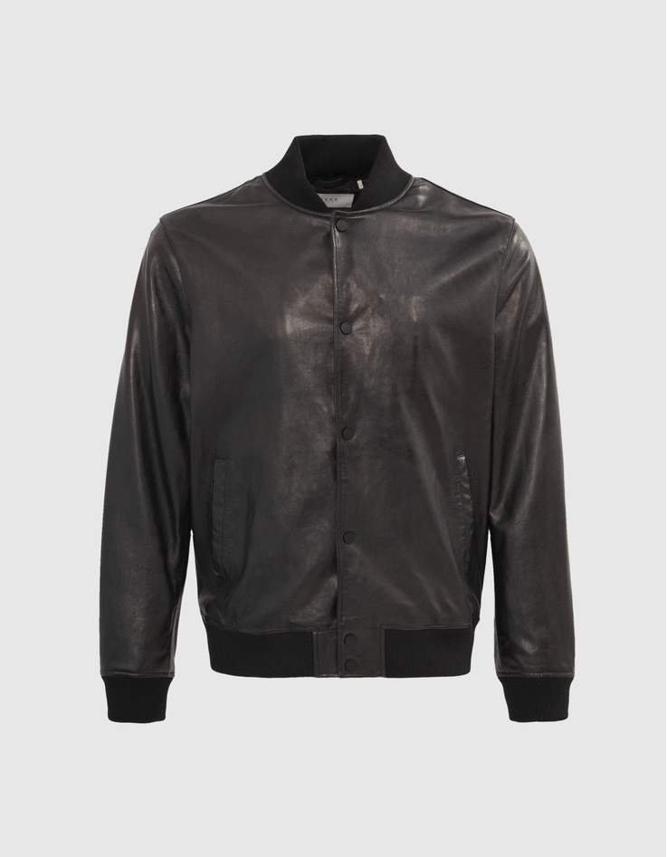 Schwarze Herrenbomberjacke aus Leder mit Futter-8
