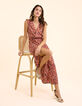 Robe longue rouge plissée imprimé fleuri I.Code-1