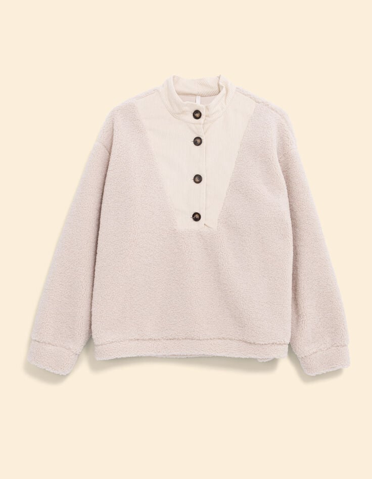 Jersey crudo de sherpa y terciopelo con botones I.Code-5 Jersey crudo de sherpa y terciopelo con botones I.Code-5