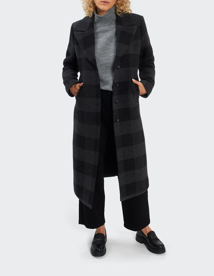 Abrigo largo antracita cuadros I.Code-1