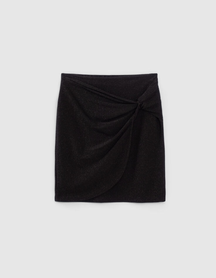 I.Code black shiny knit short skirt-4