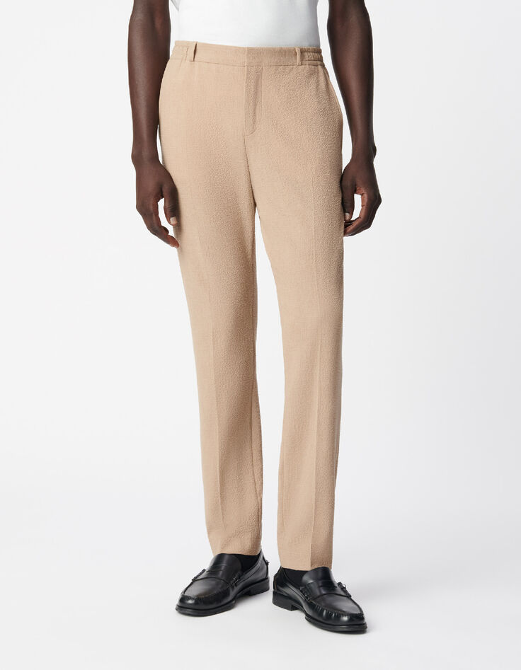 Pantalones de traje beige oscuro seersucker para Hombre-1