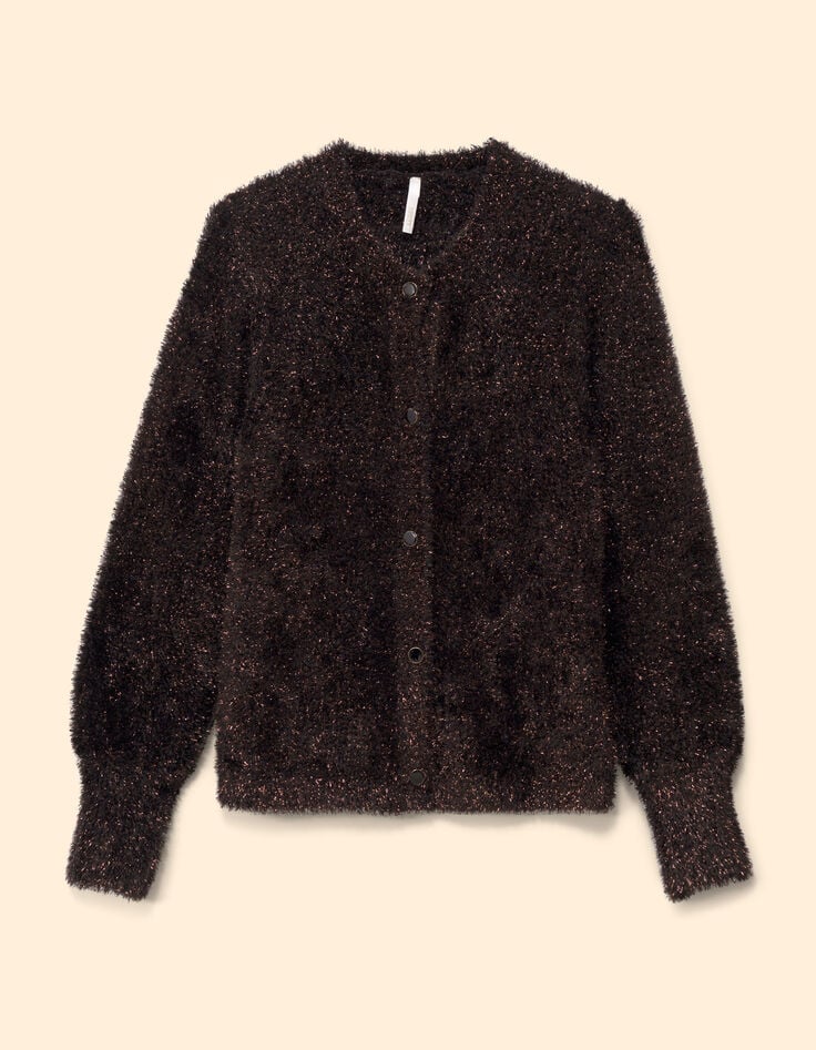 Cardigan kaki tricot duveteux lurex cuivr&eacute; I.Code-5