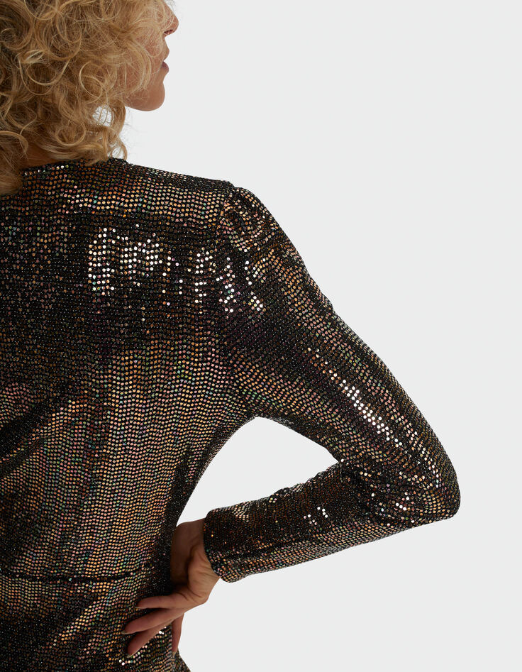 Vestido negro punto lunares mini metalizados I.Code-5