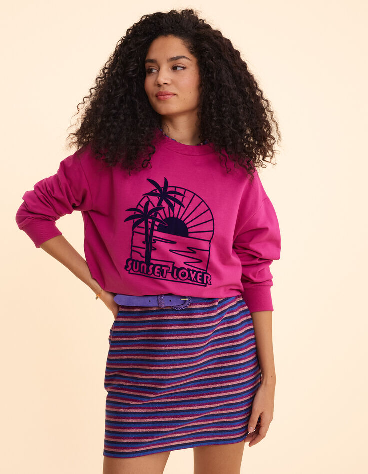 Sweat rose coucher de soleil velours floqué I.Code-4