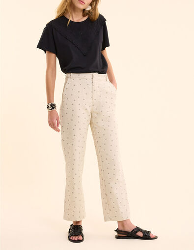 Pantalon de costume &eacute;cru imprim&eacute; micro fleurs I.Code