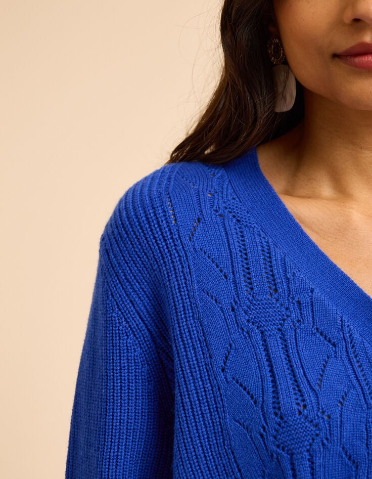 Blauw vest V-hals fantasietricot I.Code-4 Blauw vest V-hals fantasietricot I.Code-4