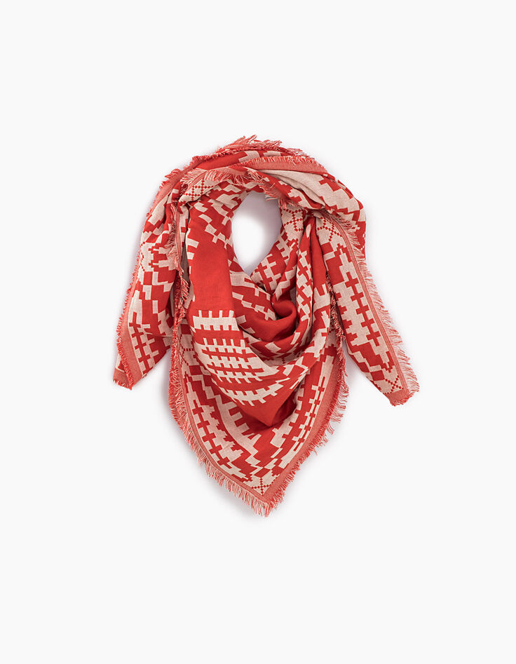 Chèche pavot et blanc cassé jacquard graphique I.Code-1