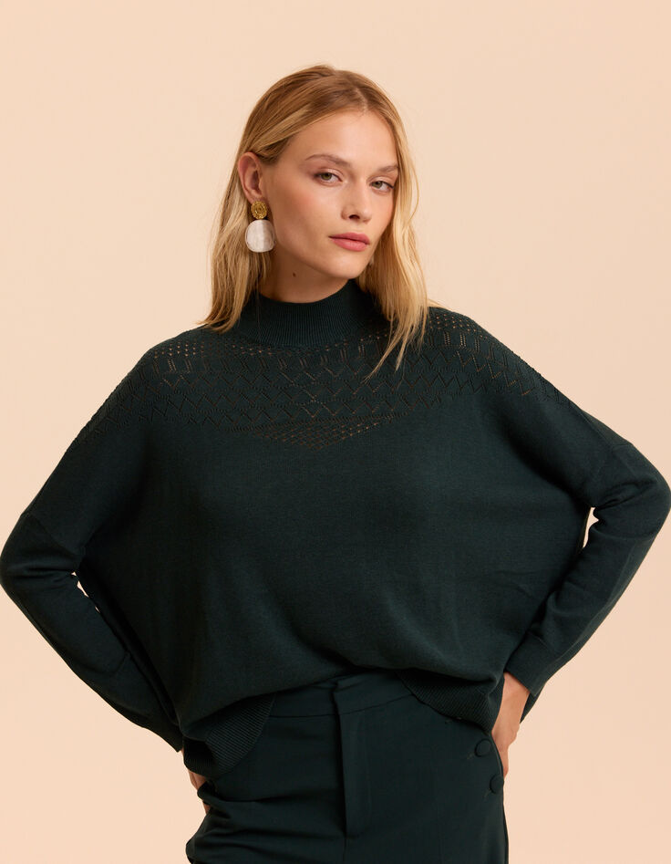 I.Code green fine openwork stitch knit cape sweater CECILE-2