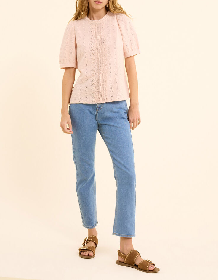 Top rosa bordado ingl&eacute;s y encaje I.Code-7