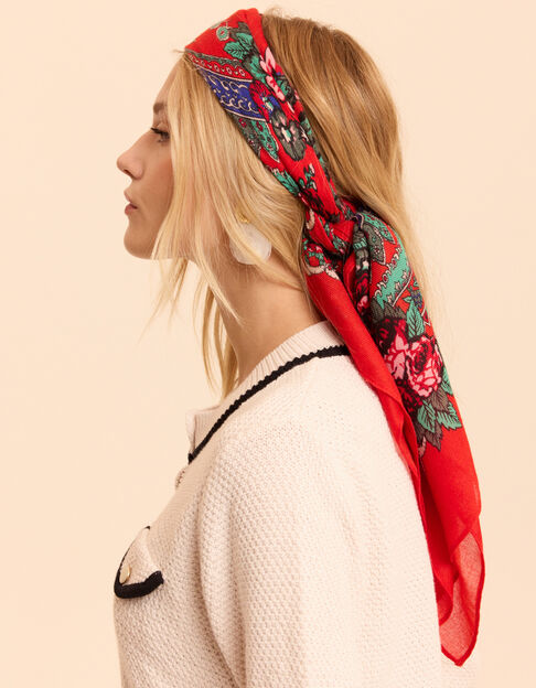 Rotes Halstuch mit Winterblumenmotiv I.Code