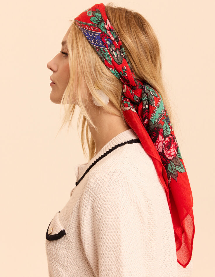 Foulard rouge motif floral d'hiver I.Code-1