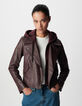 Veste cuir bordeaux esprit motard capuche amovible Femme-3