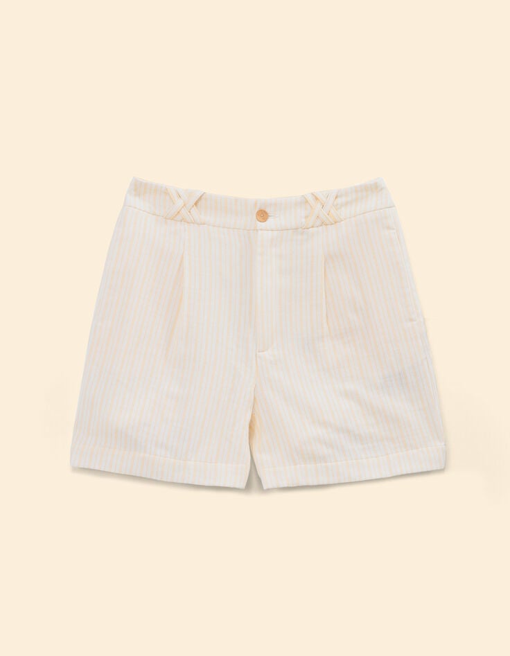 Short en jean écru à rayures jaunes I.Code-7 Short en jean écru à rayures jaunes I.Code-7